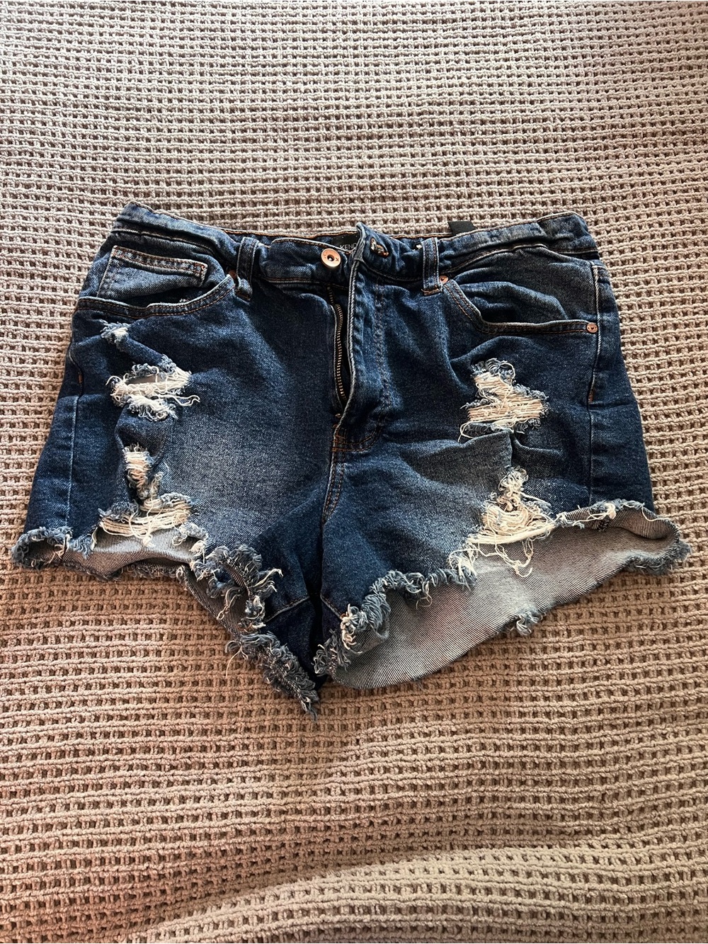 Kendall & Kylie Dark Blue Distressed Denim Shorts